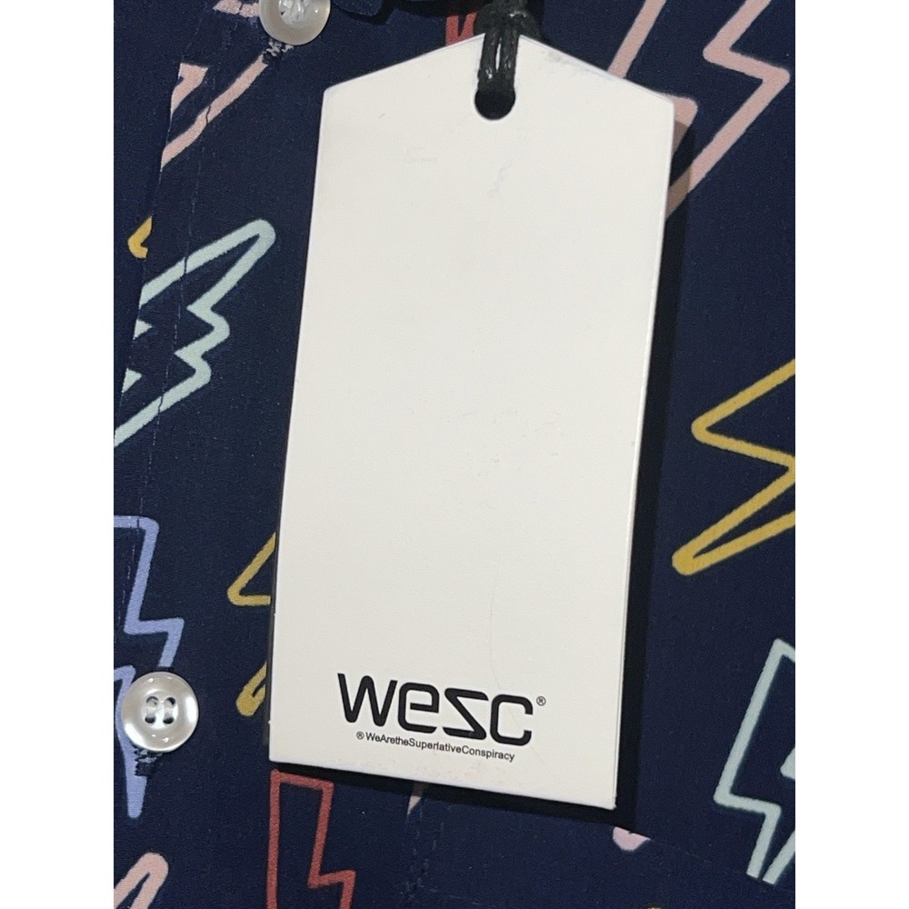 WESC Unisex Men's L Women's Short Sleeve Button Shirt lightning bolt print